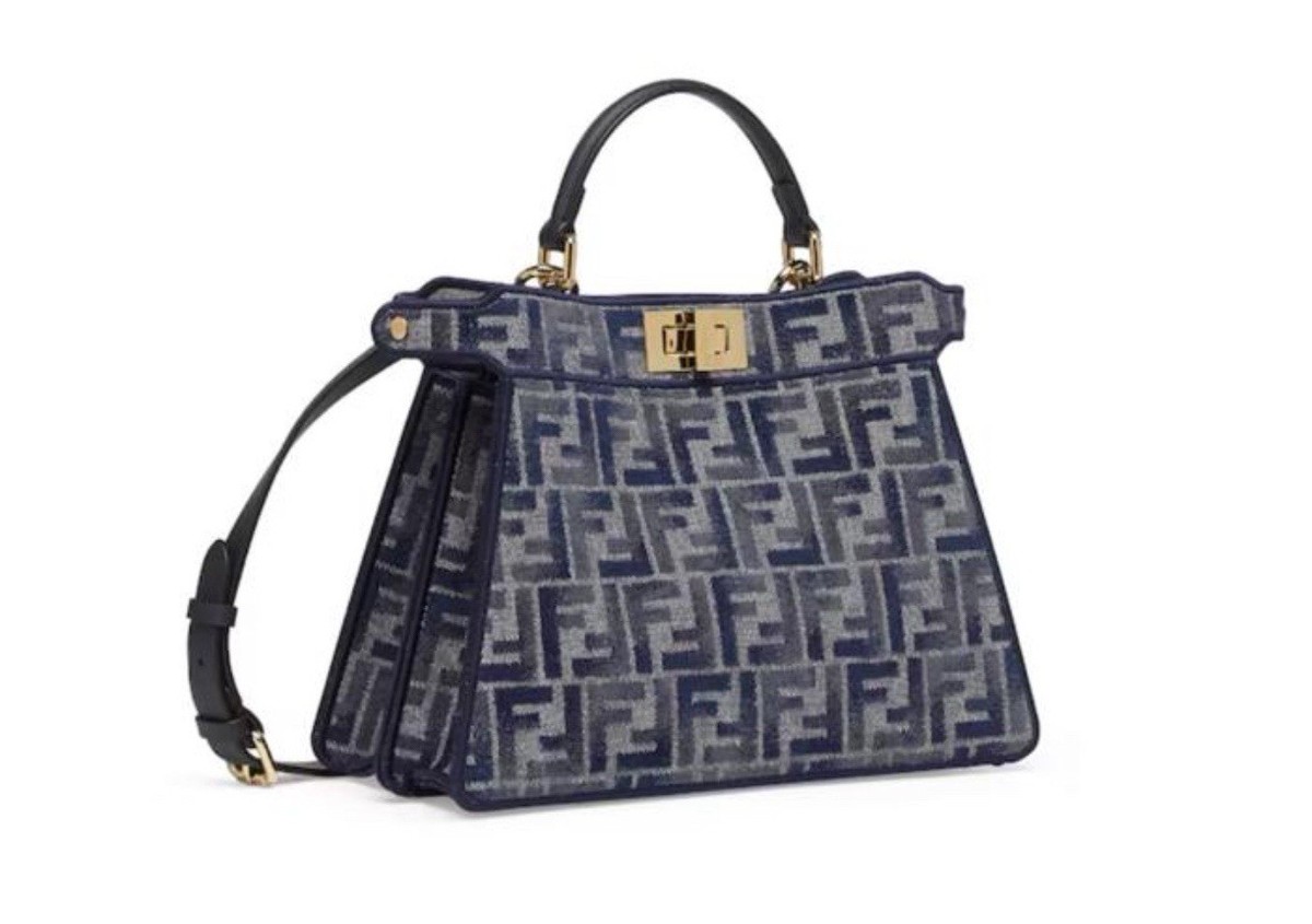 Fendi Peekaboo ISeeU Handbag - Navy Blue - Fendi Zucca FF Peekaboo