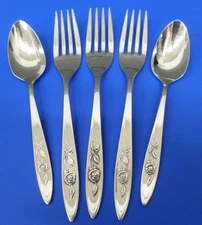 Oneida Community MY ROSE Glossy Stainless Flatware YOUTH CHILD 3 Forks 2 Spoons