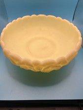 Vintage Fenton Custard Satin Glass Bowl, Water Lily Pattern