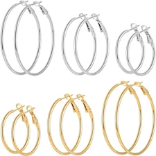 6/8 Pairs Gold Silver Plated Hoop Earrings for Women, Hypoallergenic Stainless S