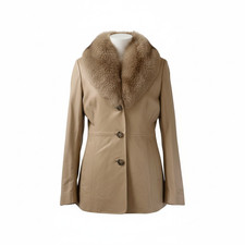 Giacca sartoriale La Torre SAGA FOX vera pelliccia di volpe blu pelle di agnello beige taglia M