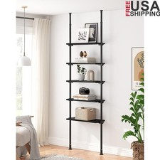 Tension Mount Adjustable Bookshelf Space-Saving 5 Tier Metal  Wood Design New