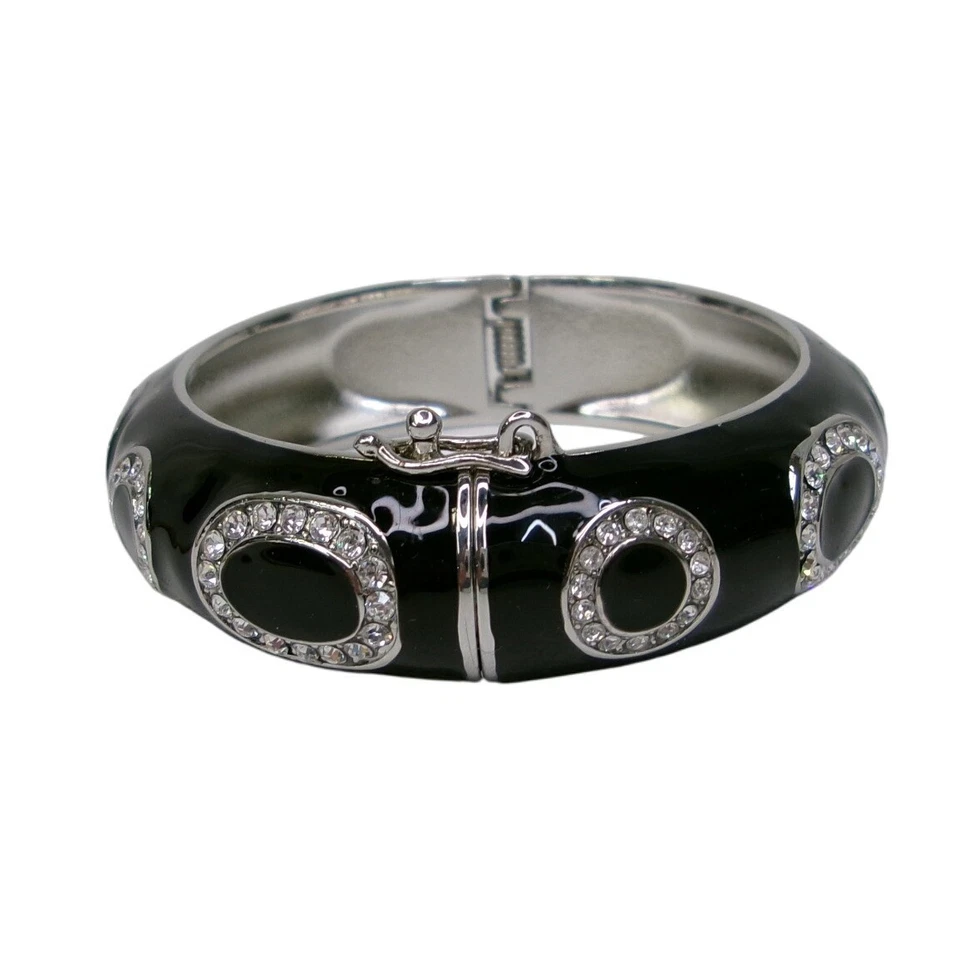 Brazalete Brazalete Lia Sophia Negro Plata Estrás Círculo Ovalado Distintivo Foto 3 de 4