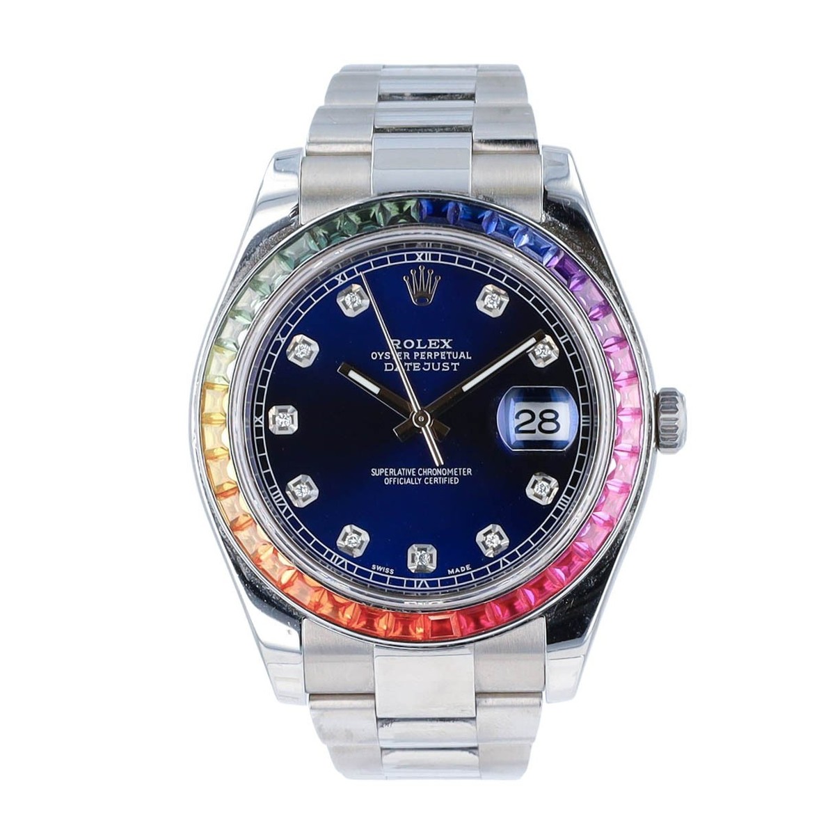 LUCKY⭐︎ Rolex Datejust II 116334 Steel Blue Diamond Dial Rainbow Bezel