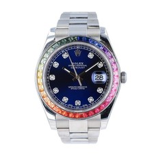 Rolex Datejust II 116334 Steel Blue Diamond Dial Rainbow Bezel 41mm Watch 2