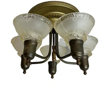 1930-40s five light simi-flush mount slip shade fixture