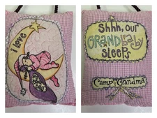 Quilted I LOVE MY GRAND BABY Camp Grandma Door Knob Accent Pillow 6.5 X 5” READ