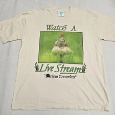 Online Ceramics WATCH A LIVE STREAM T-Shirt XL Tan Off White Green Frog RARE