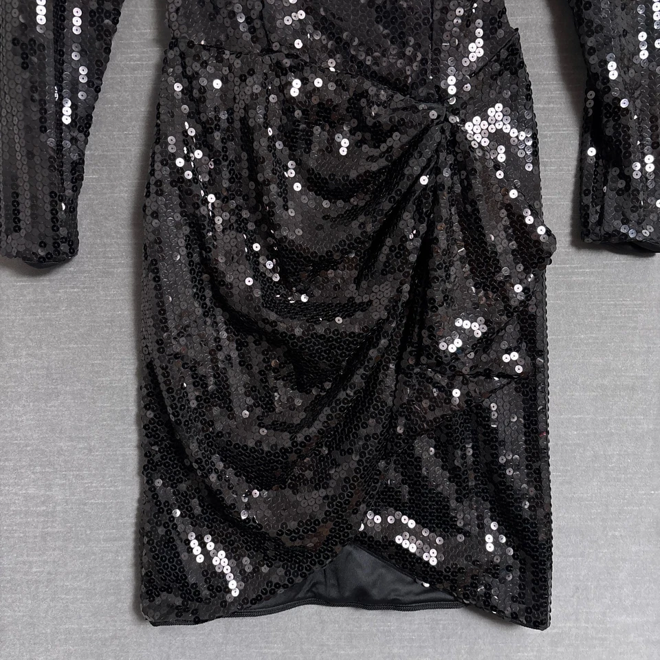 Vestido Vintage Lillie Rubin 6 Negro Lentejuelas Cóctel Fiesta Formal Manga Larga Glamour Foto 3 de 4