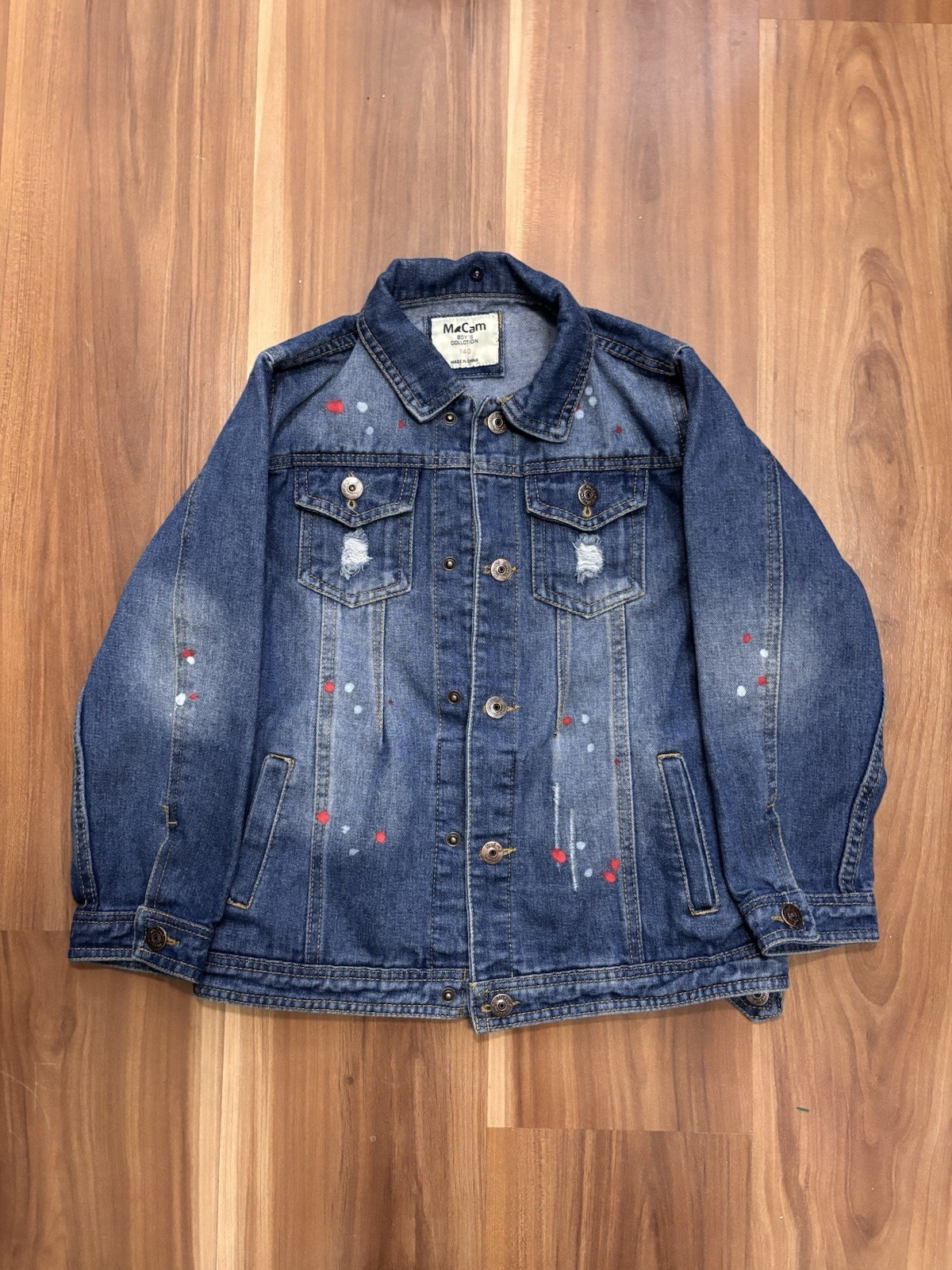Navy Blue Denim Splatter Jean Jacket For Boys