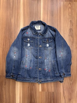 Navy Blue Denim Splatter Jean Jacket For Boys