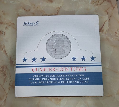 100 HE Harris Round Clear Plastic Quarter Coin Tubes Storage Box Screw On Caps