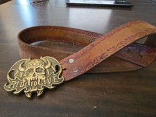 BARON BBB BUCKLES Vintage Solid Brass "Right To Live" 6264 1982 w/Leather Belt