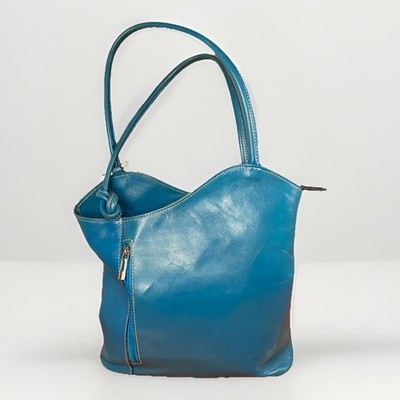 Borse En Pelle Convertible Italian Leather Backpack Tote Blue MSRP $198