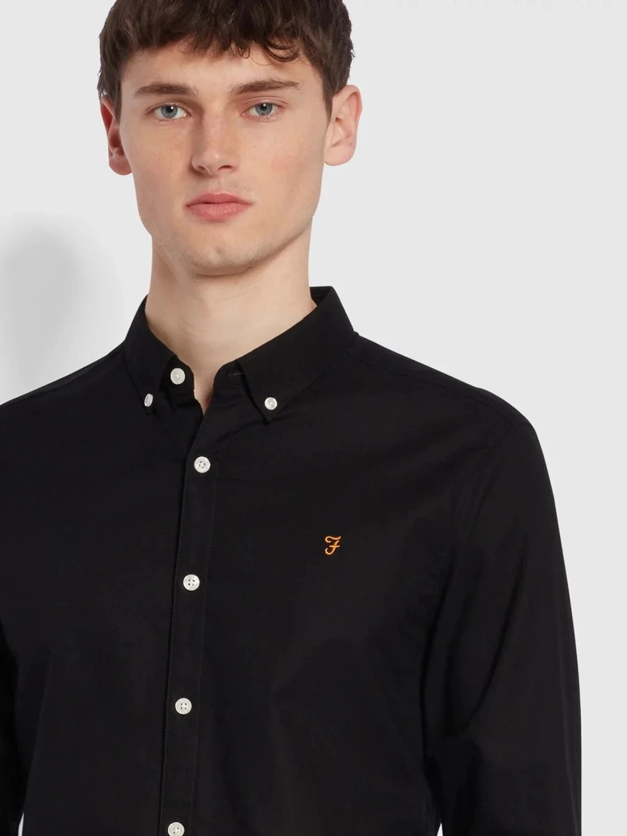 🔵Camisa Farah Brewer F4WSB060 Hombre Negro Nuevo FW25/26