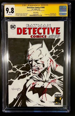 DETECTIVE COMICS 1000 CGC 9.8 Batman Battle Damaged Sketch by Scott Williams