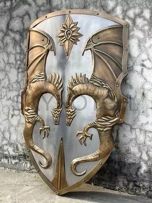 Medieval Double Dragon Shield, Steel Shield, Knight Armor Shield