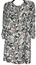 Ann Taylor Loft Dress Size XS Cream Brown Pink Blue Floral Key Hole Tie Bodice