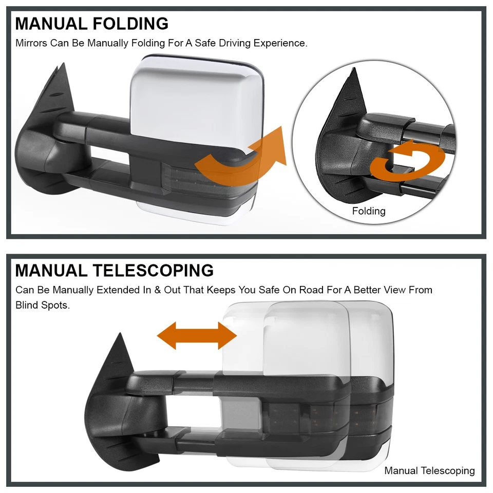 Fits 2007-2013 Silverado Sierra Power Heated Tow Mirrors Chrome+Smoke LED Signal - Изображение 4 из 4