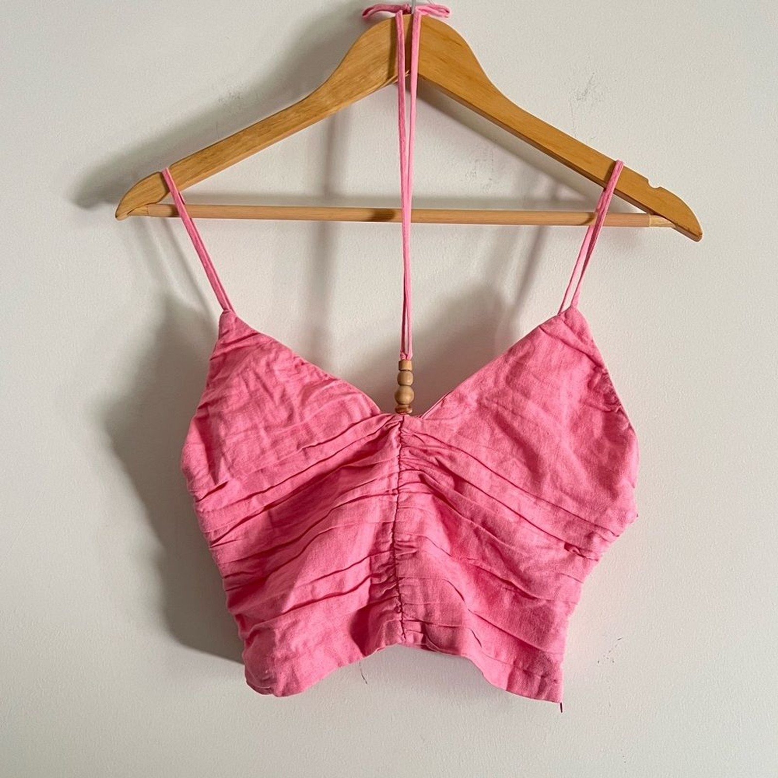 Zara Pink Linen Blend Halter Tie neck Boho Crop Top NWT Womens Size X-Small thumbnail 7