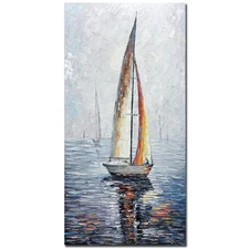 Art,24X48 Inch Modern Abstract Hand Painted Oil Paintings Sailing Boat On The...