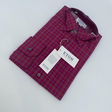 Eton Dress Shirt Mens M 15 1/2 - 39 Colorful Plaid Slim Fit Collared Button Up