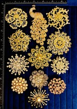 Lot 12 Yellow Sliver Rhinestone Brooch Pin Peacock Flower Set  