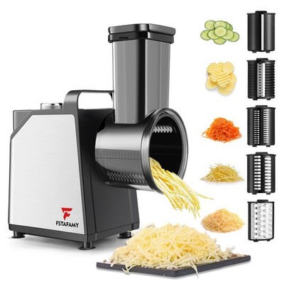 Electric Cheese Grater and Vegetable Slicer, 250W, 5-in-1 Kitchen salad chopp...