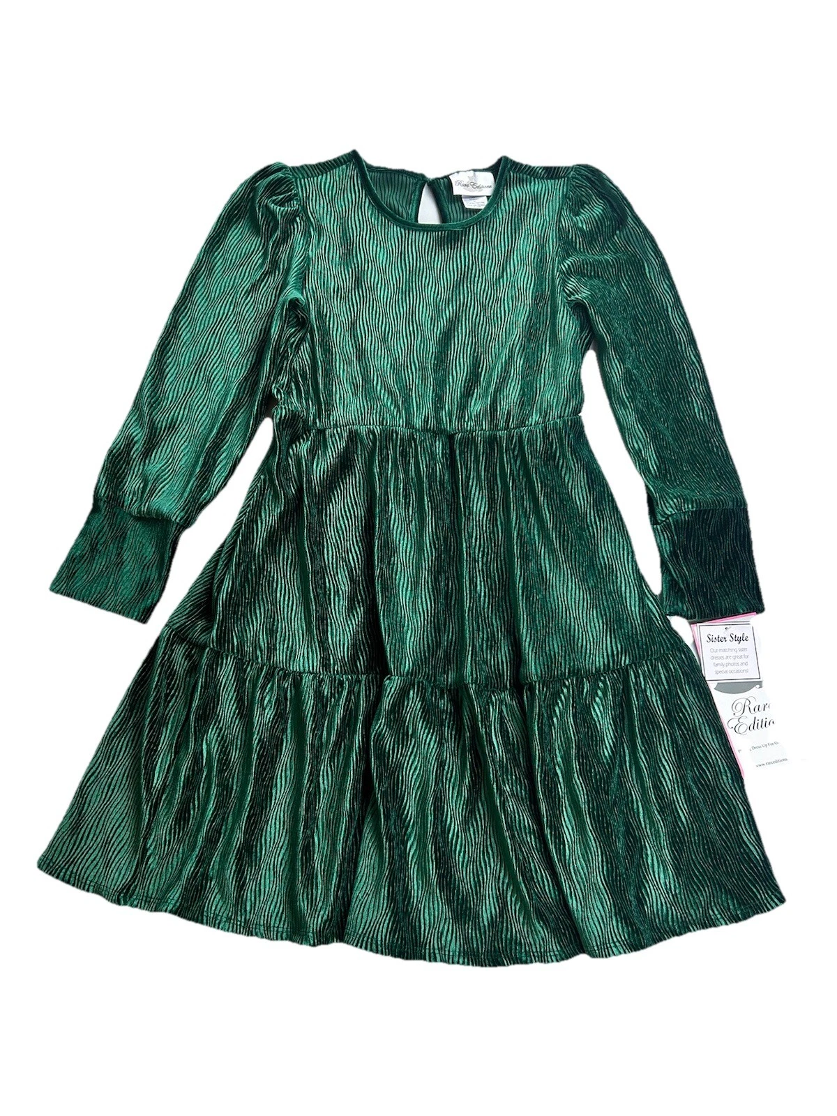 Rare Editions Big Girls Green Velvet Holiday Ruffle Trim Dress Size 5 NWT