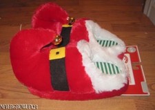 LADIES S/M 5-8 SANTA ELF CHRISTMAS SLIPPERS FAUX-FUR PLUSH JINGLE BELLS RED NWT