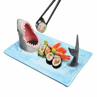 Shark Attack Hand-painted Ceramic Sushi Serving Platter - Blue Novelty Fun on sale Shark Attack Hand-painted Ceramic Sushi Serving Platter - Blue Novelty Fun on sale