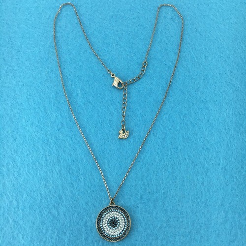 SWAROVSKI 5429126 Luckily Pave Blue White Crystal Disc Evil Eye Pendant Necklace - Picture 18 of 24
