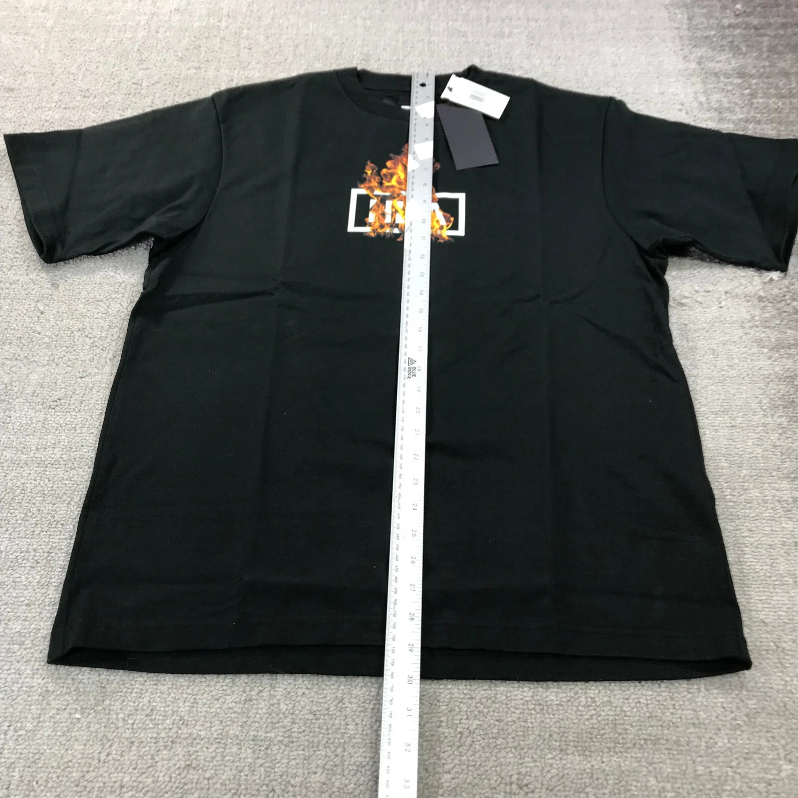 HBA (HOOD BY AIR) Maglietta New Hood By Air Uomo Small Flames Spell Out Doppio Lato Maglietta Fire HBA