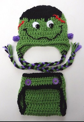 CROCHET FRANKENSTEIN BABY HAT DIAPER 
