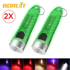 2X BORUiT Mini Pocket LED Flashlight Torch Keychain Light USB Rechargeable Lamp