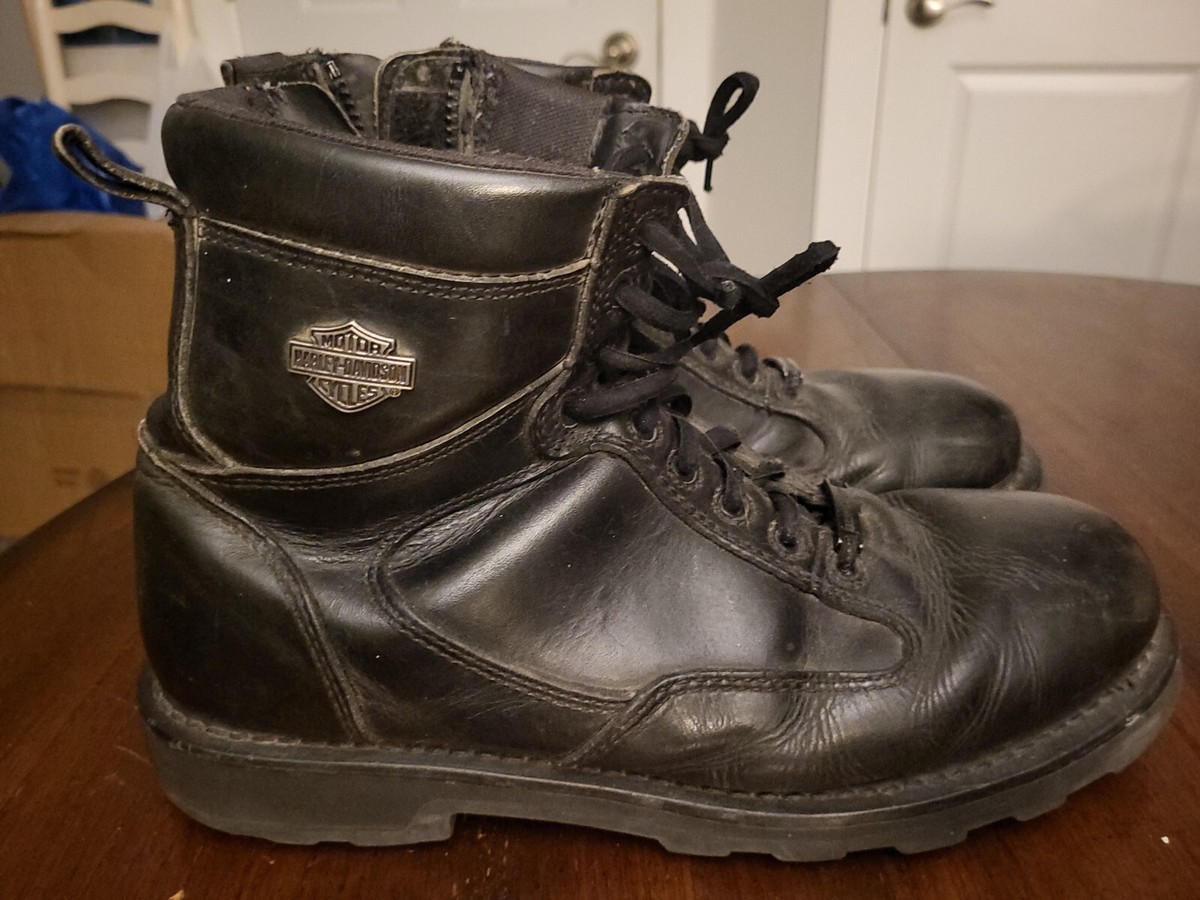 Harley Davidson Men Size 10 Boots 93074 Black Leather Zip Lace Motorcycle Biker Harley Davidson Black Lace Up / side Zip Riding Boots 93074  main image 2