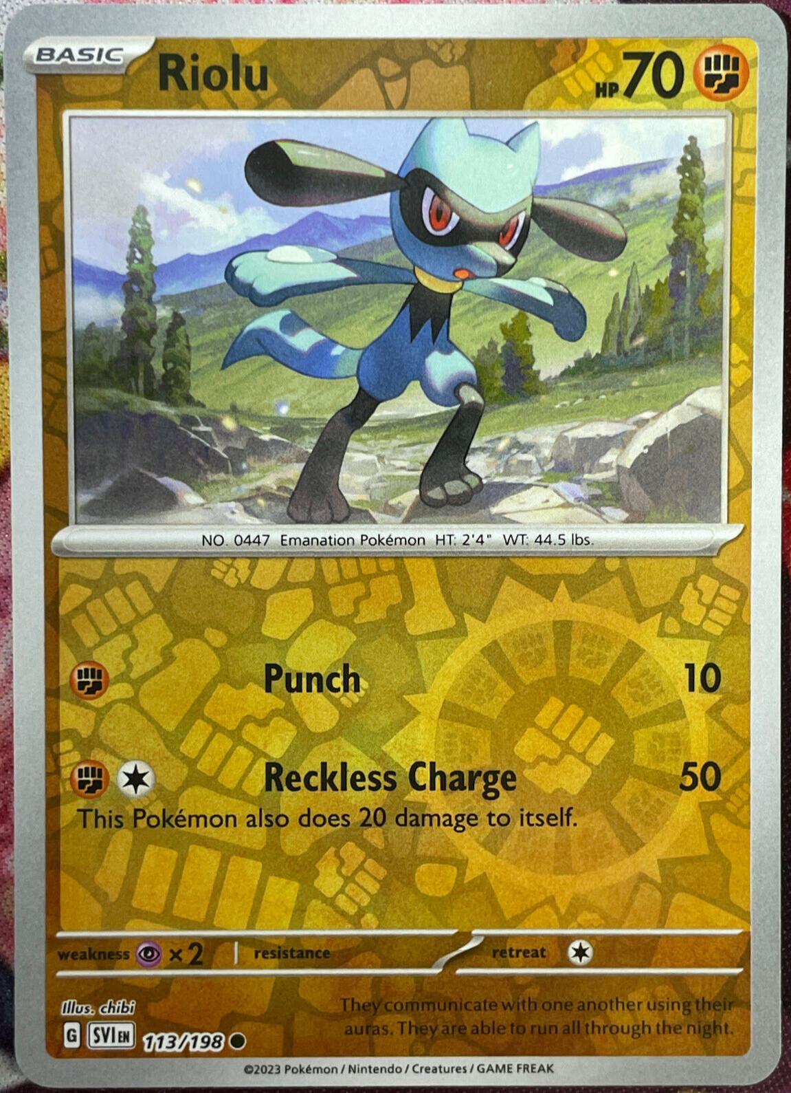 Riolu Reverse Holo - 113/198 - Scarlet & Violet Base Pokemon 2023
