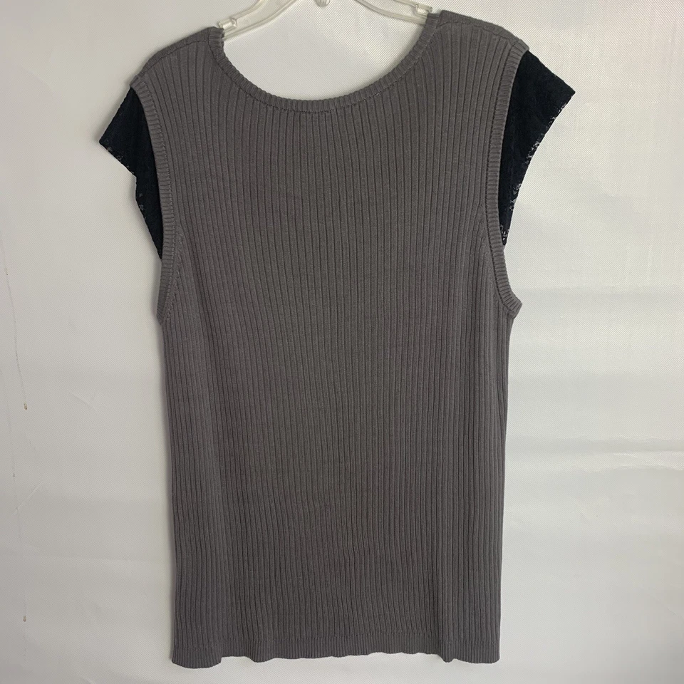 Pamela Dennis Womans Ribbed Cap Lace Short Sleeve Sweater Gray Plus Size 2X - Imagem 4 de 4