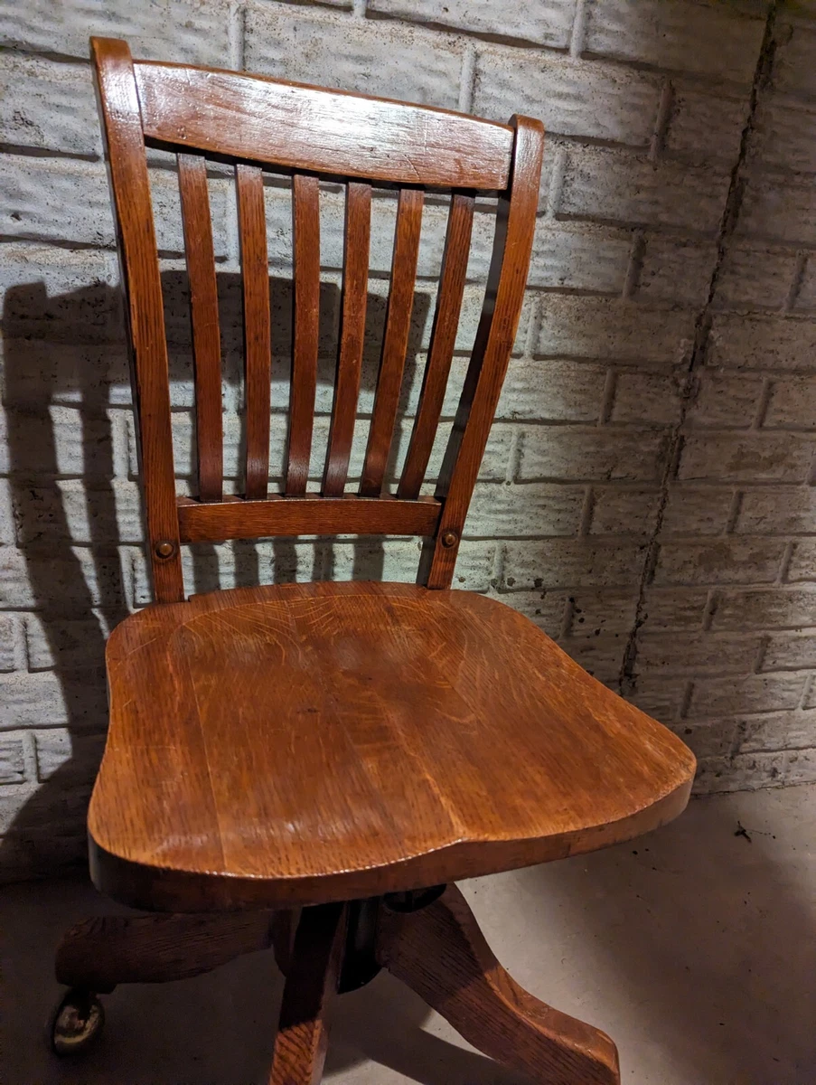 Crocker 1921 Antique Oak Wood Bankers Lawyers Desk Chair Swivel