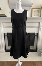 Calvin Klein Linen Blend Dress Sz 8 Black Fit and Flare Old Money Career