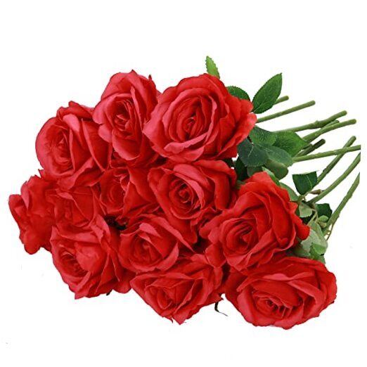 12 Pack Red Artificial Roses Flowers with Stems Silk Rose Bouquet for Wedding eBay