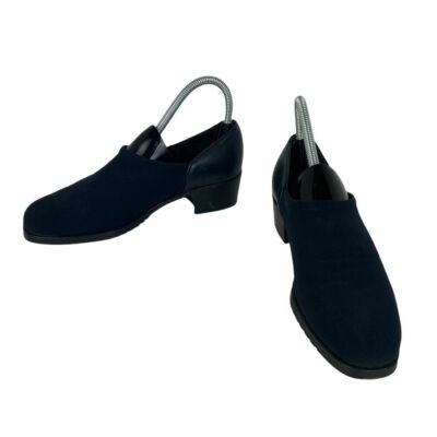 Munro American Navy Blue Slip On Shoes Leather Knit Block Heel Comfort 6 1/2M