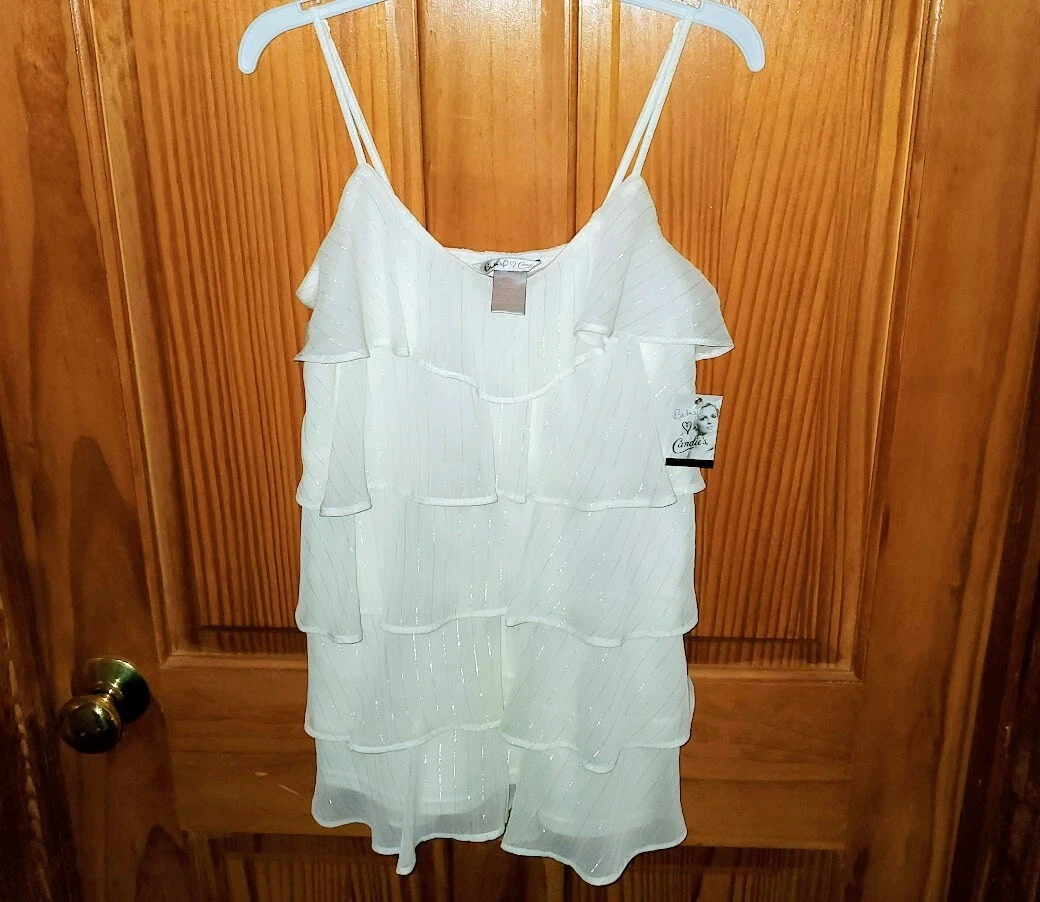 Candie's Winter Off White Cream Ruffled Chiffon Cami Top Spaghetti