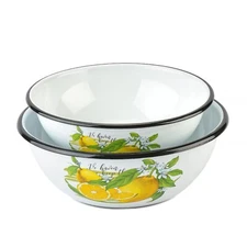 Novomoskovsk Lemon Enamel Bowl Set of 2 Mixing Bowl Set - 2.7 qt, 4.2 qt
