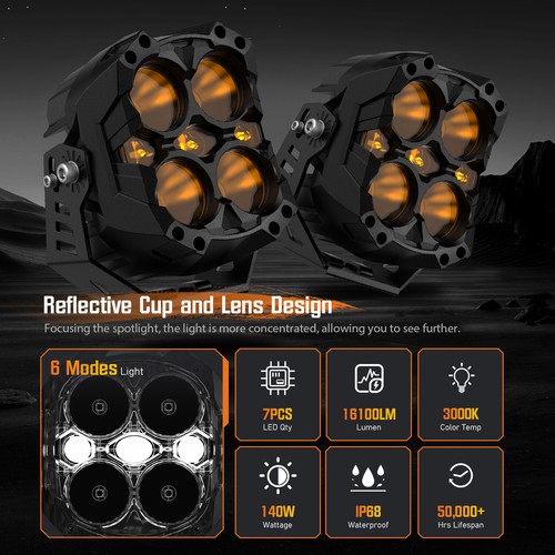 NOVSIGHT CYBER 6'' LED Pods Work Lights Flood Spot Lamp For Jeep Driving Offroad - Picture 2 of 16