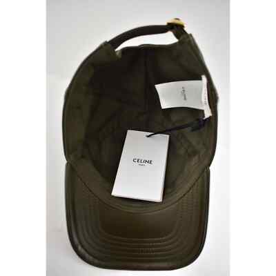 Celine Paris Dark Khaki Green Lamb Leather White Logo Baseball Cap Hat S Small s-l400.jpg main image 2
