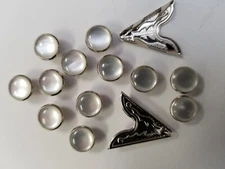 VINTAGE BUTTONS SET OF 12 SILVER METAL 2 METAL COLLAR COVERS WESTERN TUZ2361