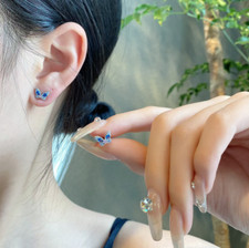 925 Silver Blue Pink Clear CZ Butterfly Stud Earrings Women Girl PE40