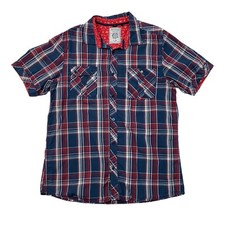 Buffalo David Bitton Shirt Mens L Large Navy Red Plaid Cotton Button Up READ