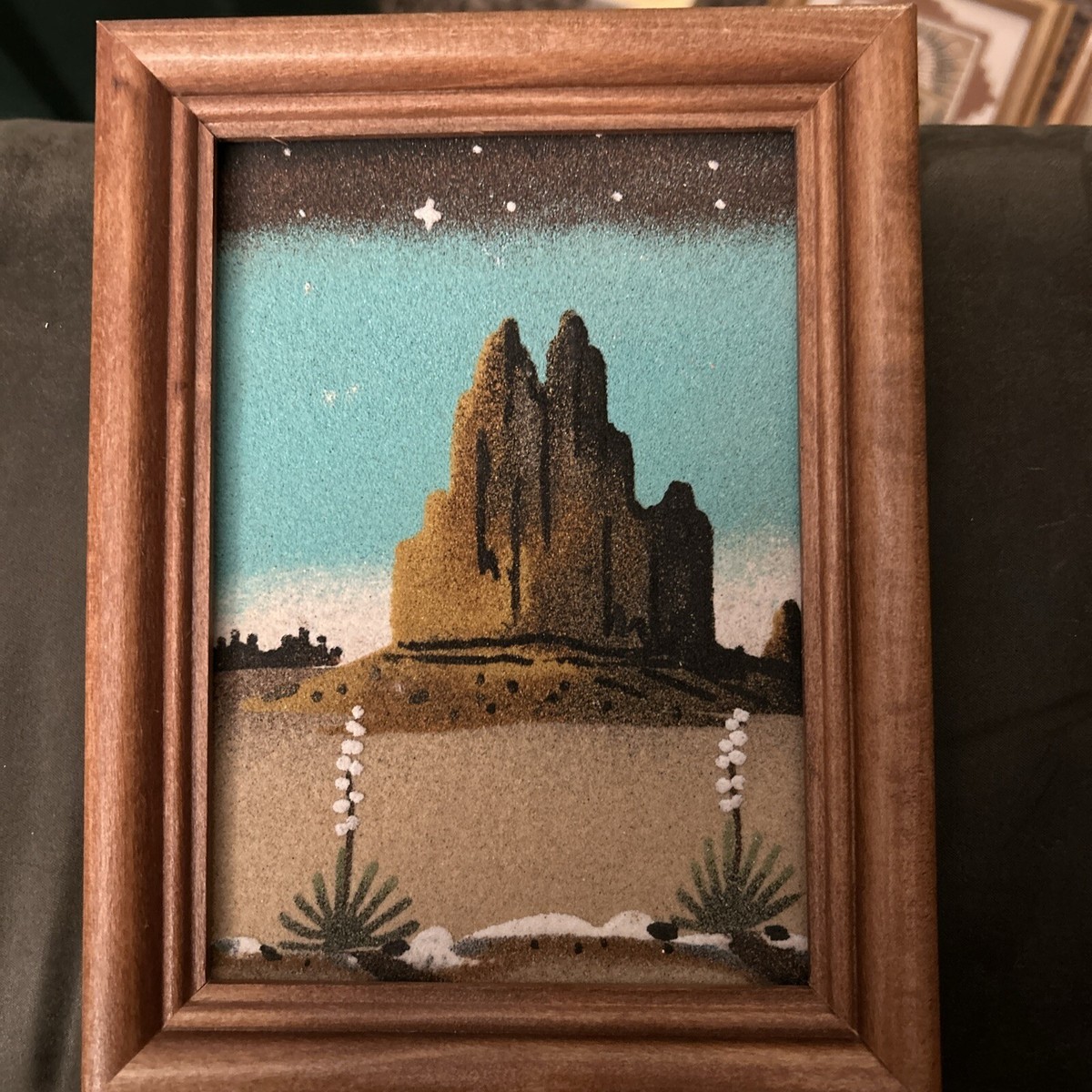 VTG Navajo Sand Art: “Ship Rock, New Mexico”Signed By Artist